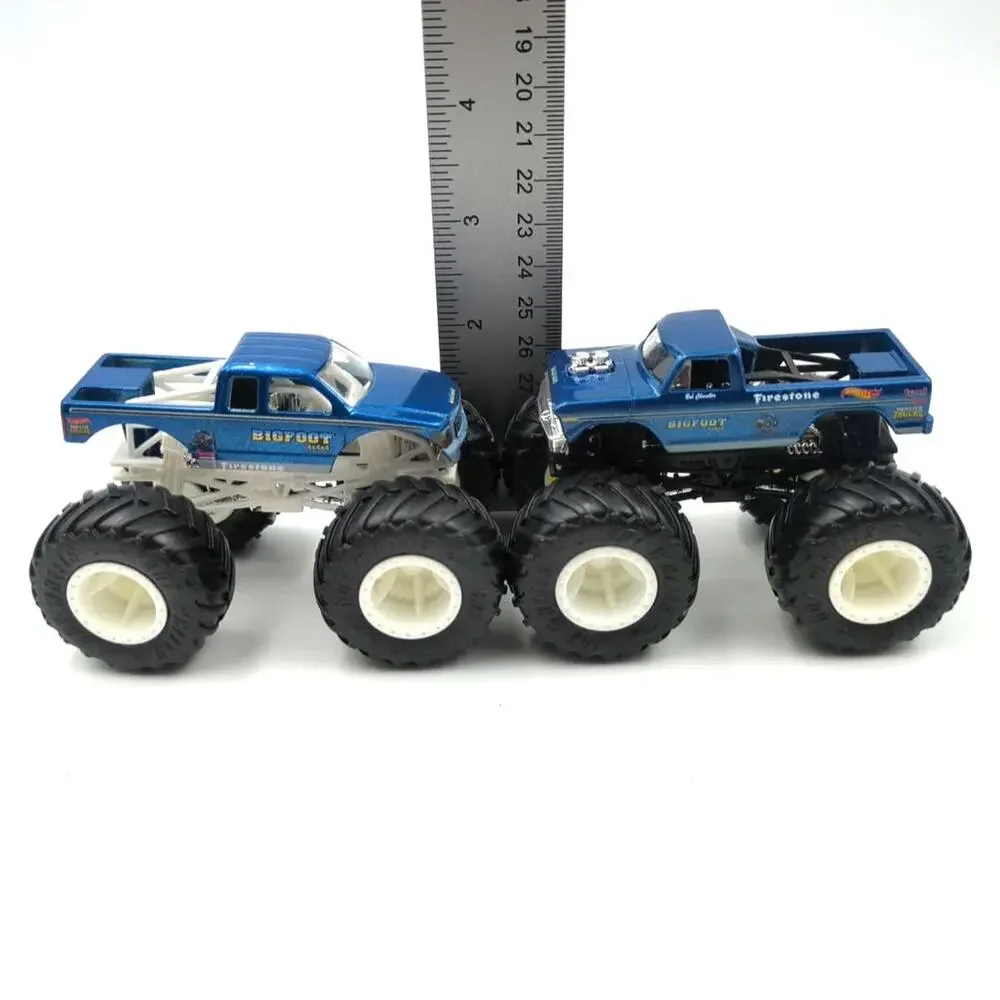Lot 2 Blue Bigfoot Monster Truck Vehicles Oversized Wheels Mattel Hot Wheels